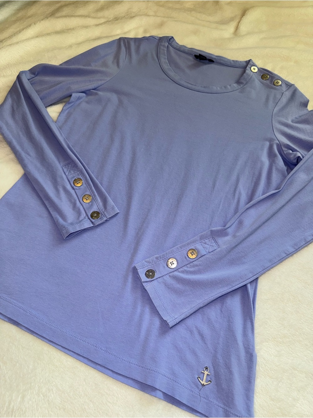 Nautica Lavender Long Sleeve Button-Trim Top